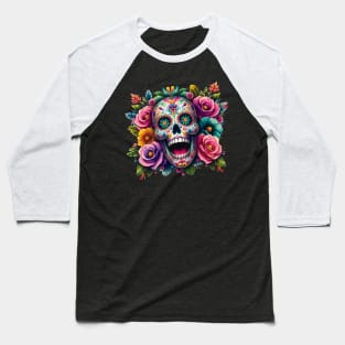 Sugar Skull Art - Bouquet of Bones Baseball T-Shirt